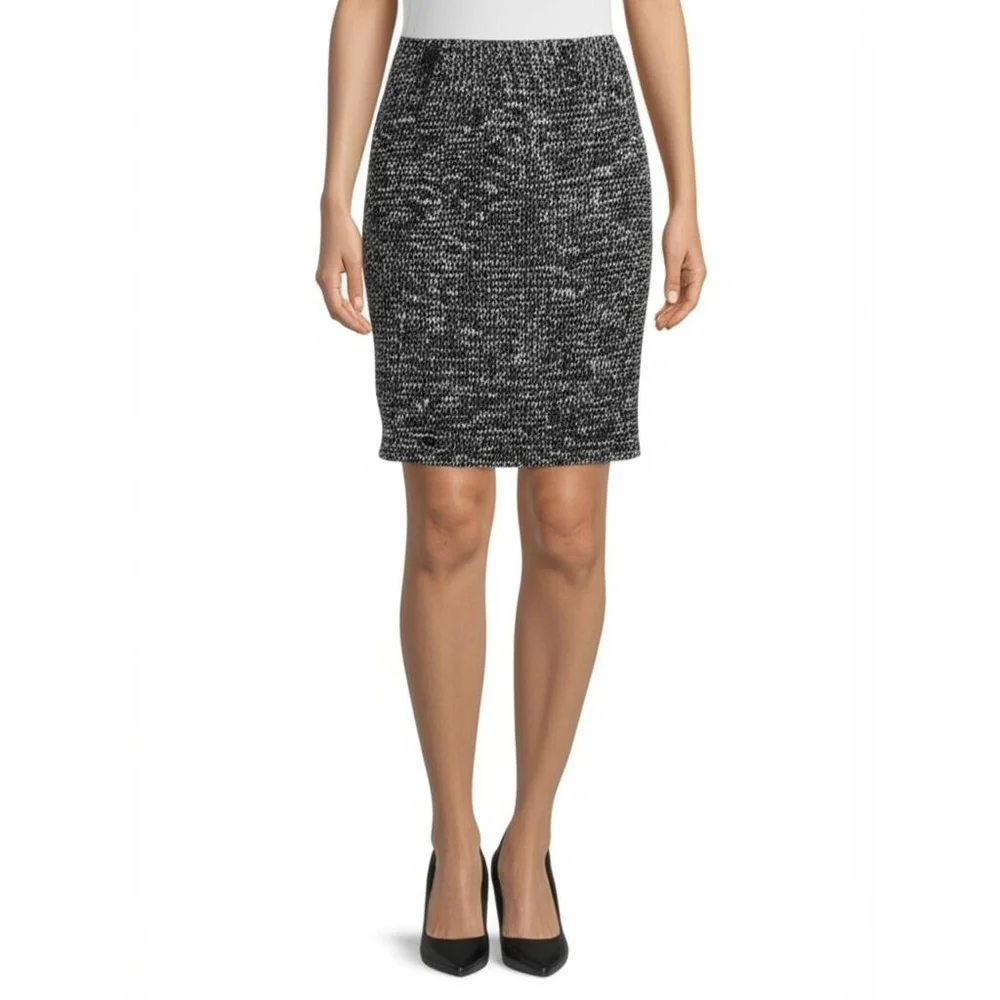 ANN‎ TAYLOR PETITE Skirt 00P Black White Pencil Mini Tweed Classic Sophisticated